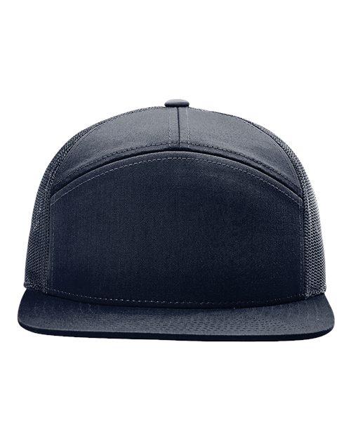 Richardson 168 mesh snapback cap in dark blue with curved brim