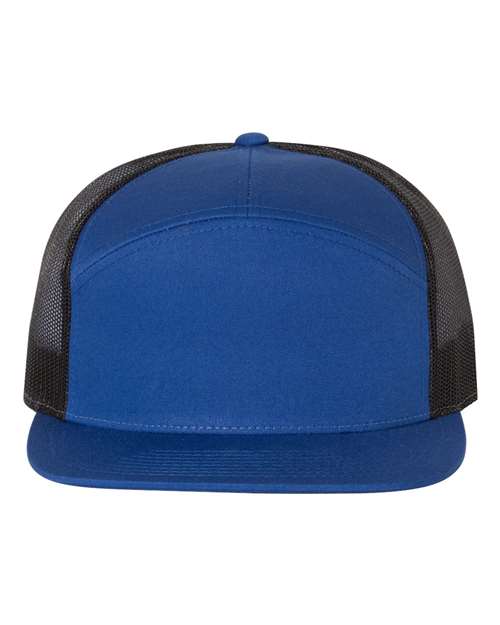 Richardson 168 mesh snapback cap in royal blue with black mesh sides and curved brim