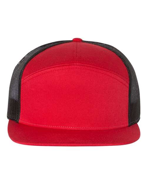 Richardson 168 mesh snapback cap in red with black mesh sides and curved brim
