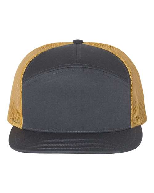 Navy baseball cap with tan mesh sides and black curved brim